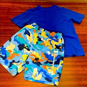 Royal Blue Tee and Champion Multicolor Camo Shorts